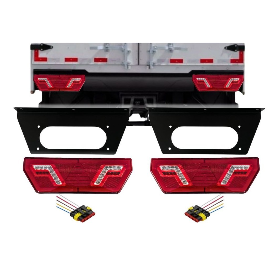 Kit Lanterna Traseira Implemento 24v LED Pisca Sequencial Randon Com Suporte + Chicotes L3070 L3071