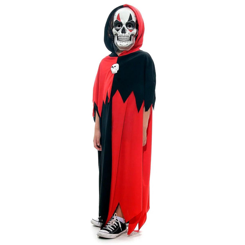 Fantasia de Halloween Menino Caveira do Palhaço Arlequim c/ Máscara