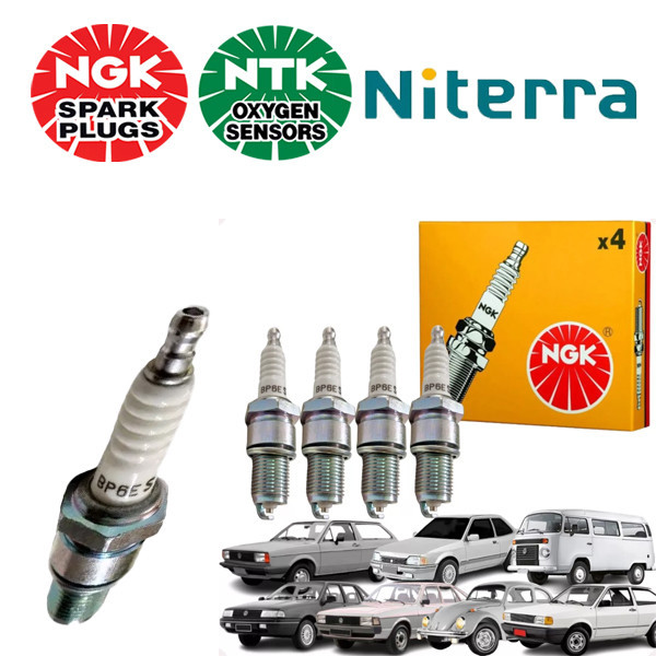 Jogo De Vela De Ignição FUSCA GOL KOMBI SANTANA QUANTUM SAVEIRO VOYAGE 1980 a 1991 Alcool  NGK BP6ES