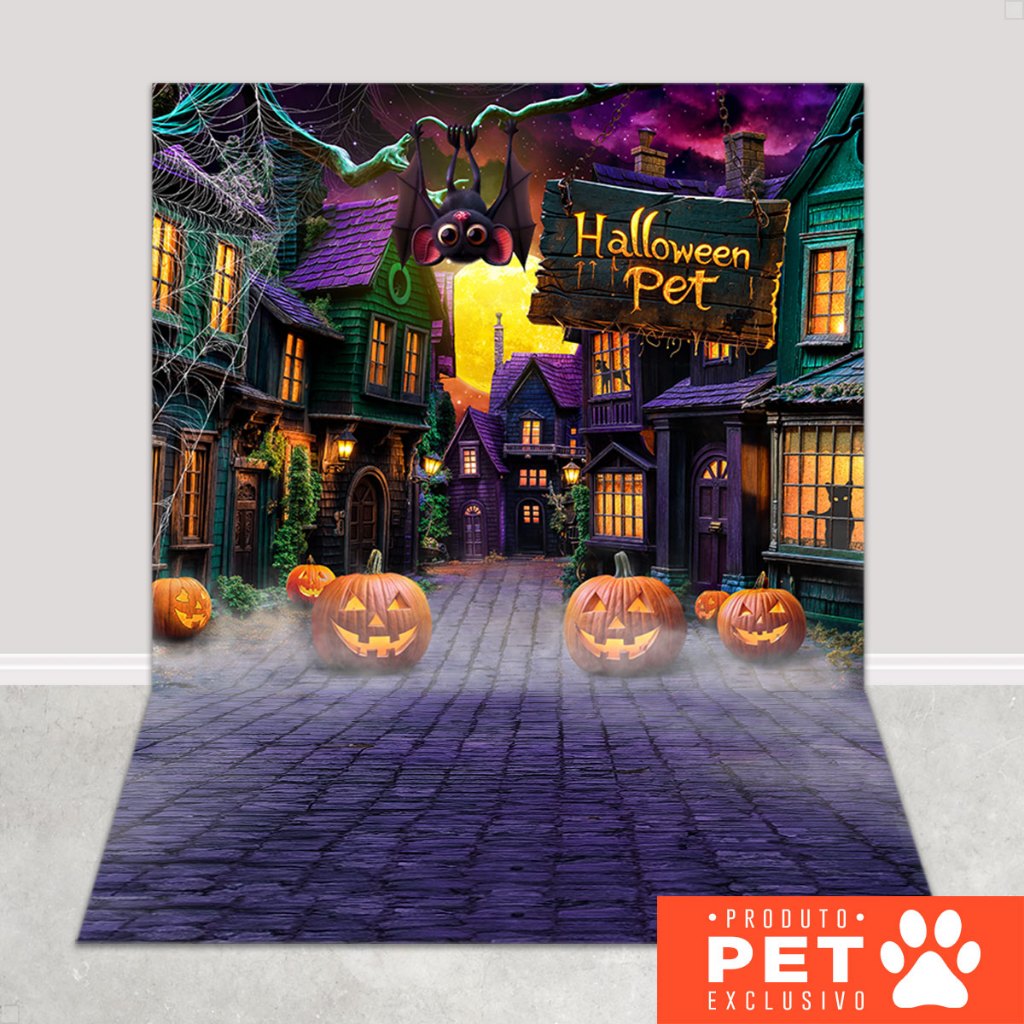 Fundo Fotográfico Pet Halloween Cenário Vila Painel Tecido Sublimado para Foto 1,20x1,70m - PET-138