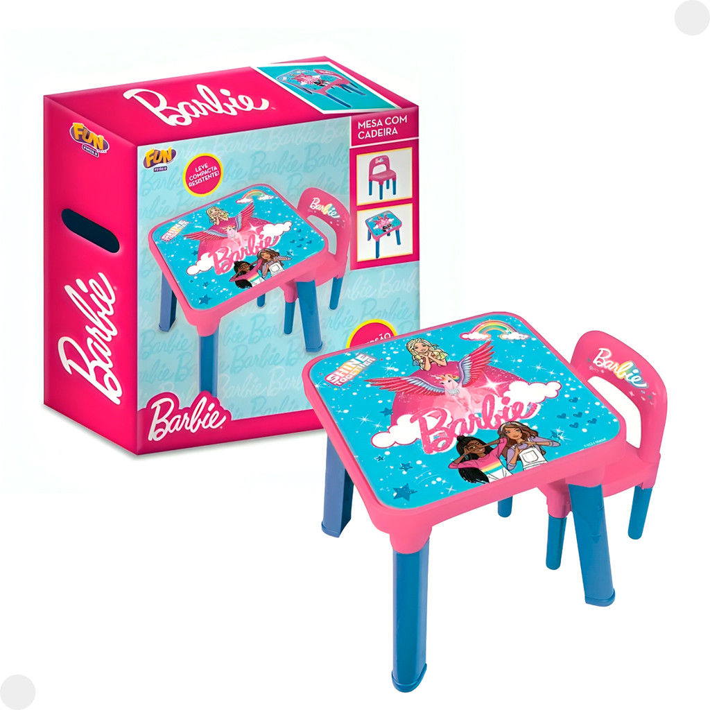 Mesa De Atividades Barbie C/ Cadeira Rosa F01640 - Fun