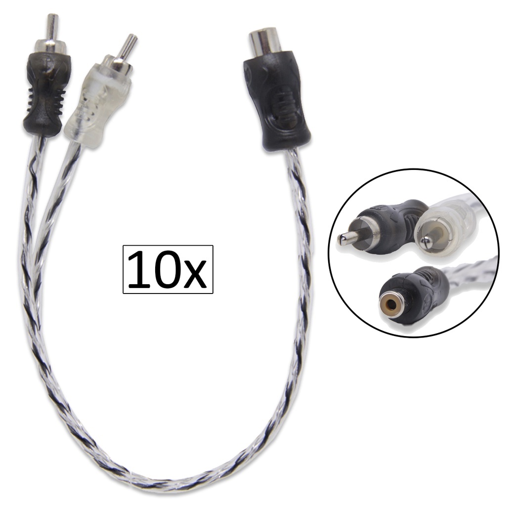 Kit com 10 Cabos Y RCA Injetado 1 Fêmea / 2 Machos - Para Módulo Amplificador - Techone