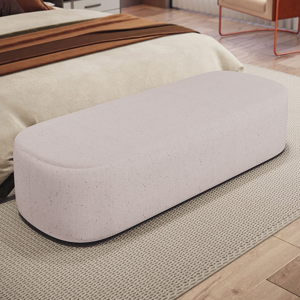 Puff Decorativo Orgânico Para Living Quarto 140cm Doha W01 Linho Bege - Lyam Decor