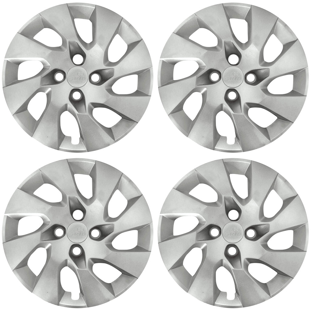 Jogo com 4 Calotas Aro 14 cor Prata Grid 133CB-PTA-E Automotivo Roda Pneu Carro Decorativa