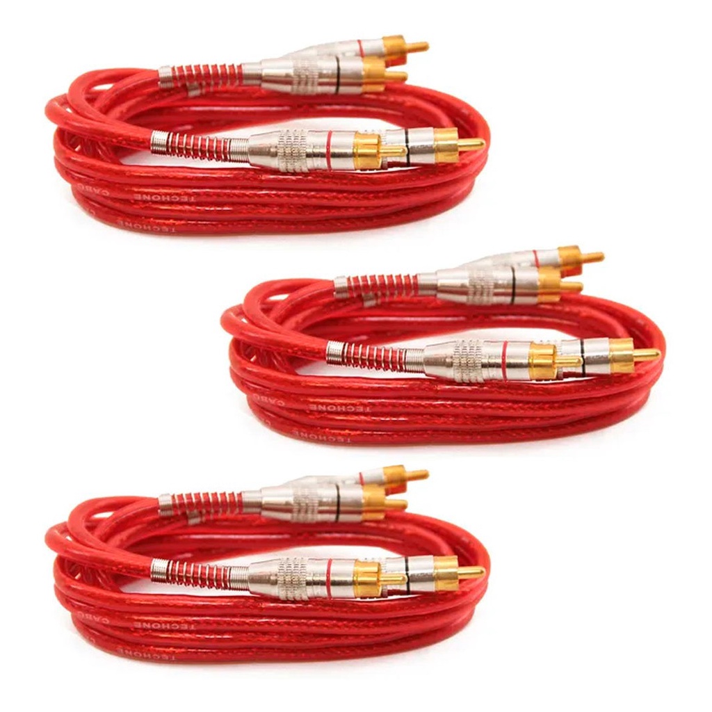 Kit 3 Cabos Rca 1 Metro Dupla Blindagem 1m 5mm Vermelho
