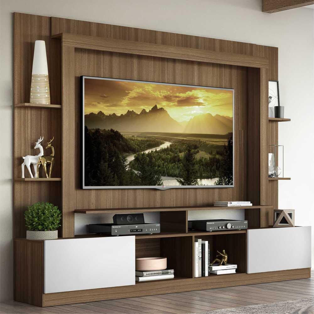 Rack Estante com Painel e Suporte TV 65 e 2 portas Oslo Multimóveis Madeirado/Branco
