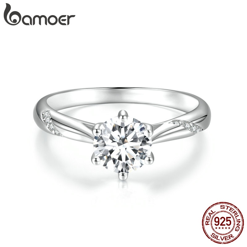 Anel Moissanita Bamoer 925 Prata 1 Quilate Jóias De Design Simples Presente Precioso Para Mulheres