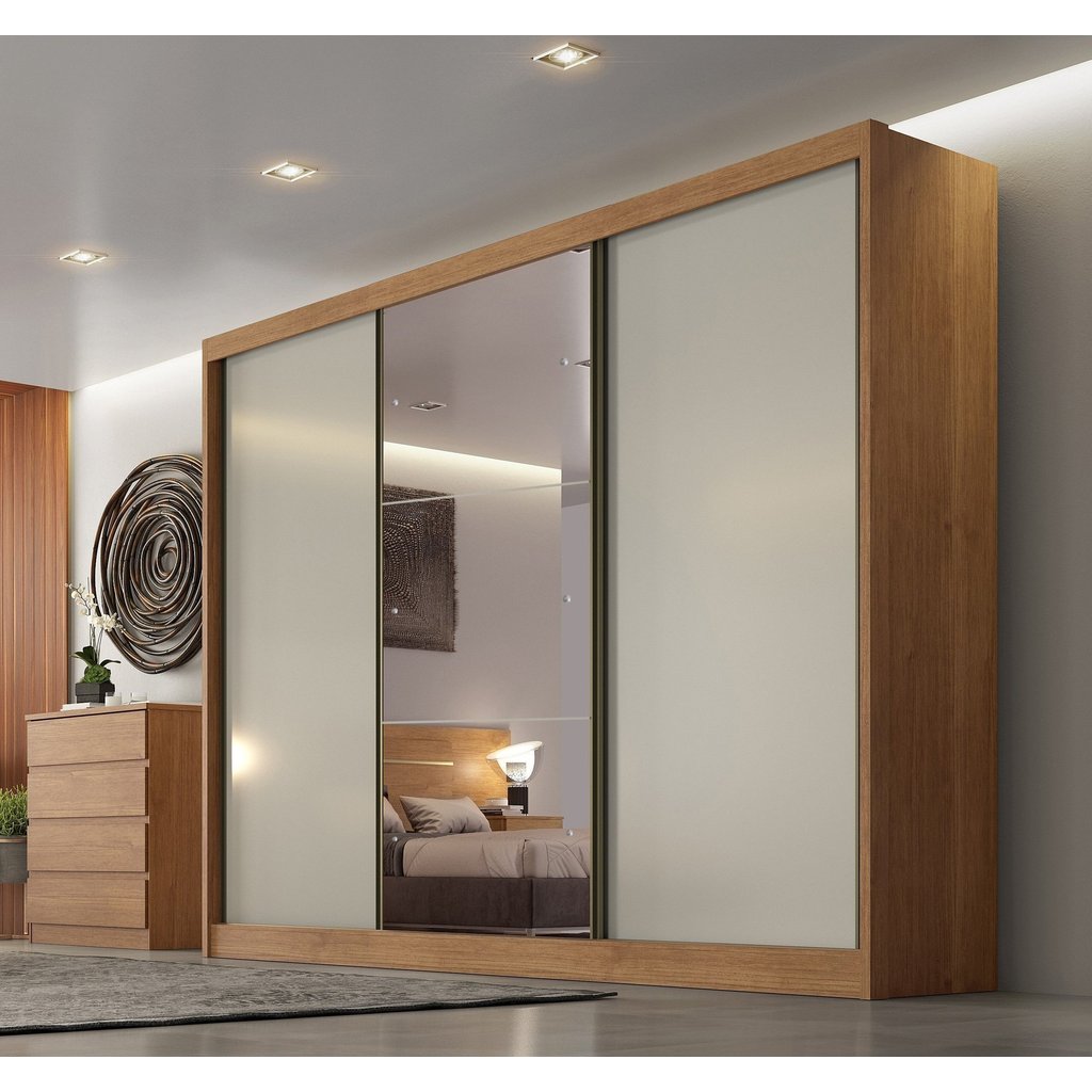 Guarda-Roupa Casal MDF com Espelho 3 Portas 6 Gavetas Soberano Cumaru Fendi