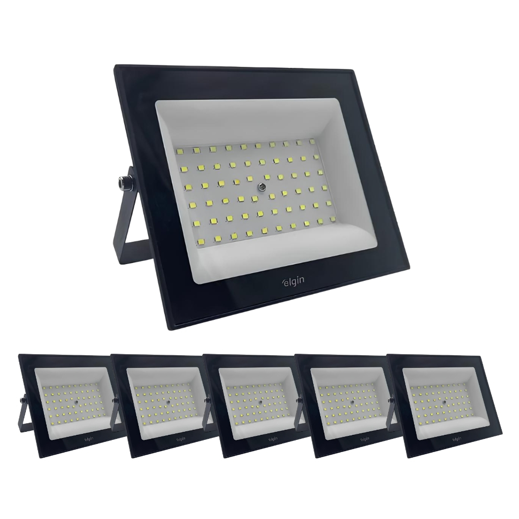Kit 6 Refletores Led Elgin 100w Branco Frio 6500K Bivolt Econômico