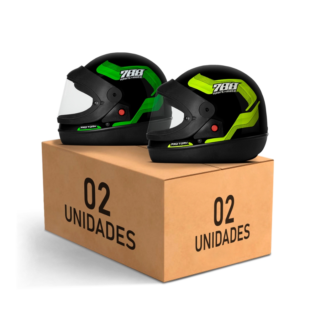 Kit Capacete Moto Masculino e Feminino Integral Pro Tork Sport Moto 788 Viseira Automática Verde