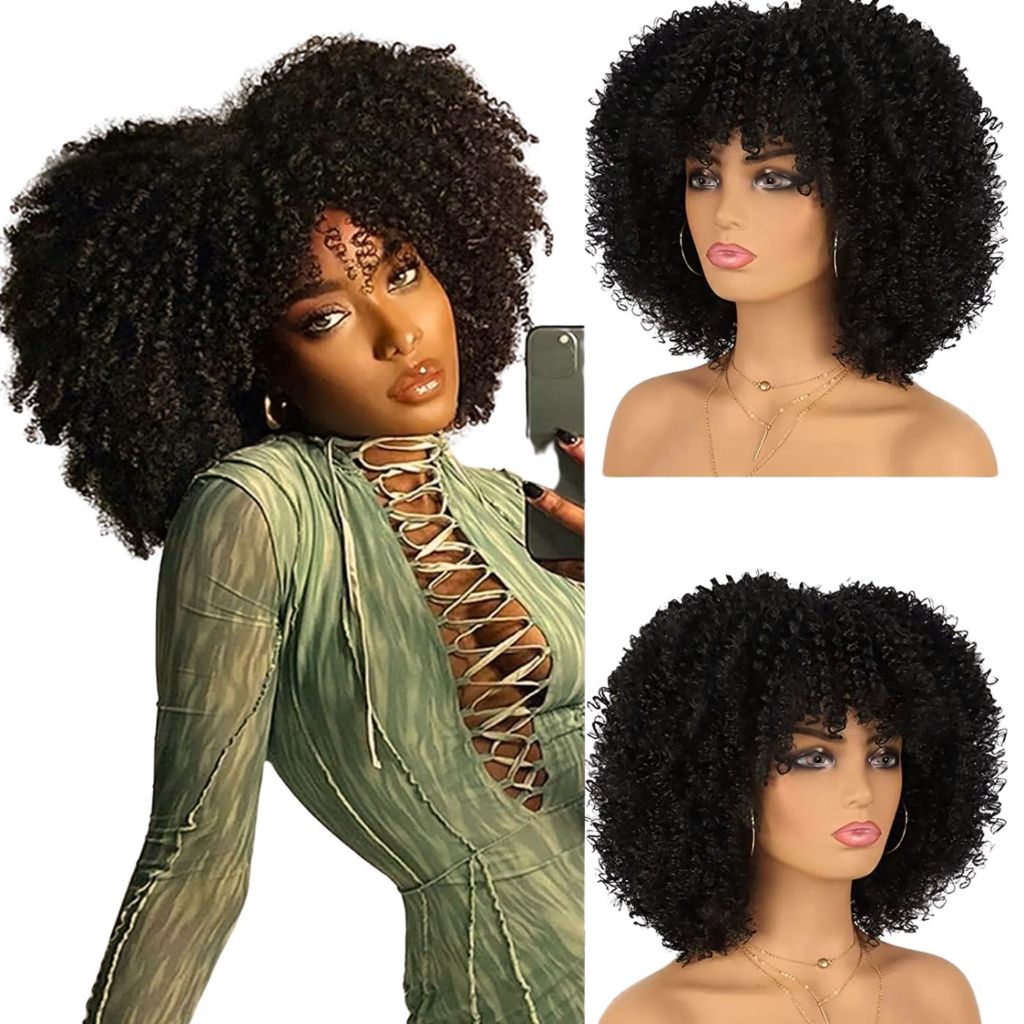 Peruca Curta Afro Bob Cacheado 40 cm FIbra Orgãnica Premium Aspecto Natural