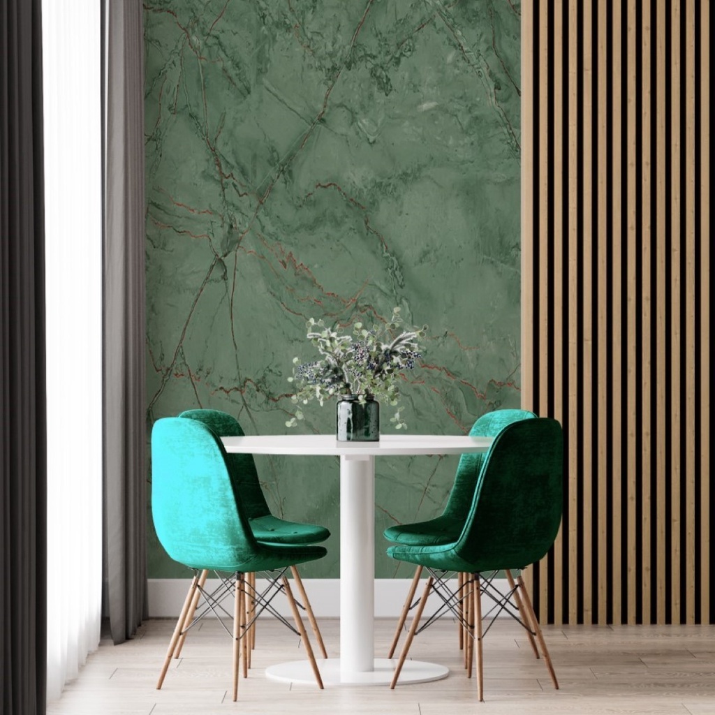 Papel de Parede Painel 3D Mármore Carrara Verde Escuro 2M Revestimento Pedra Requinte Auto Colante