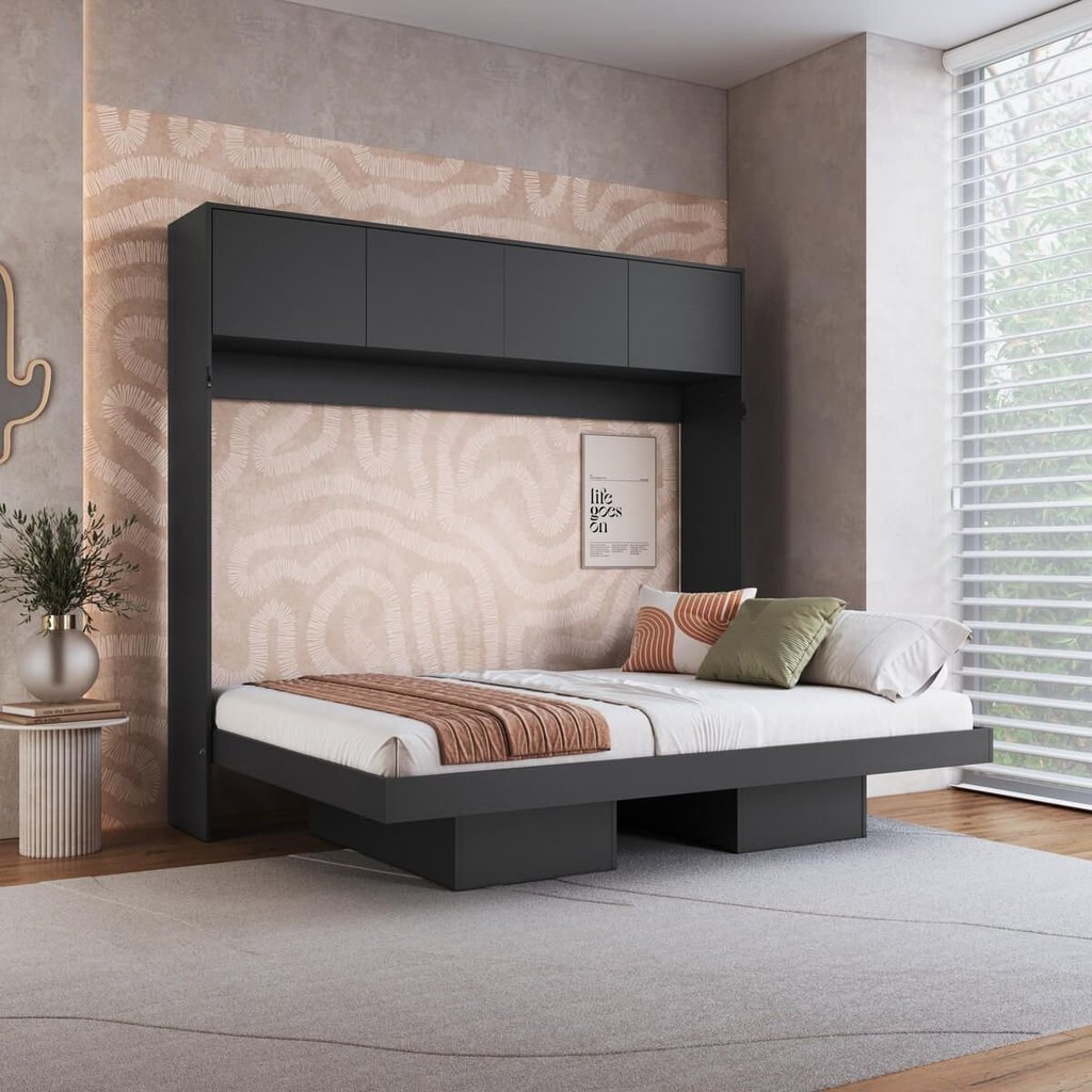 Cama Casal Articulável Horizontal com Portas 140 Hanover Yescasa Grafite
