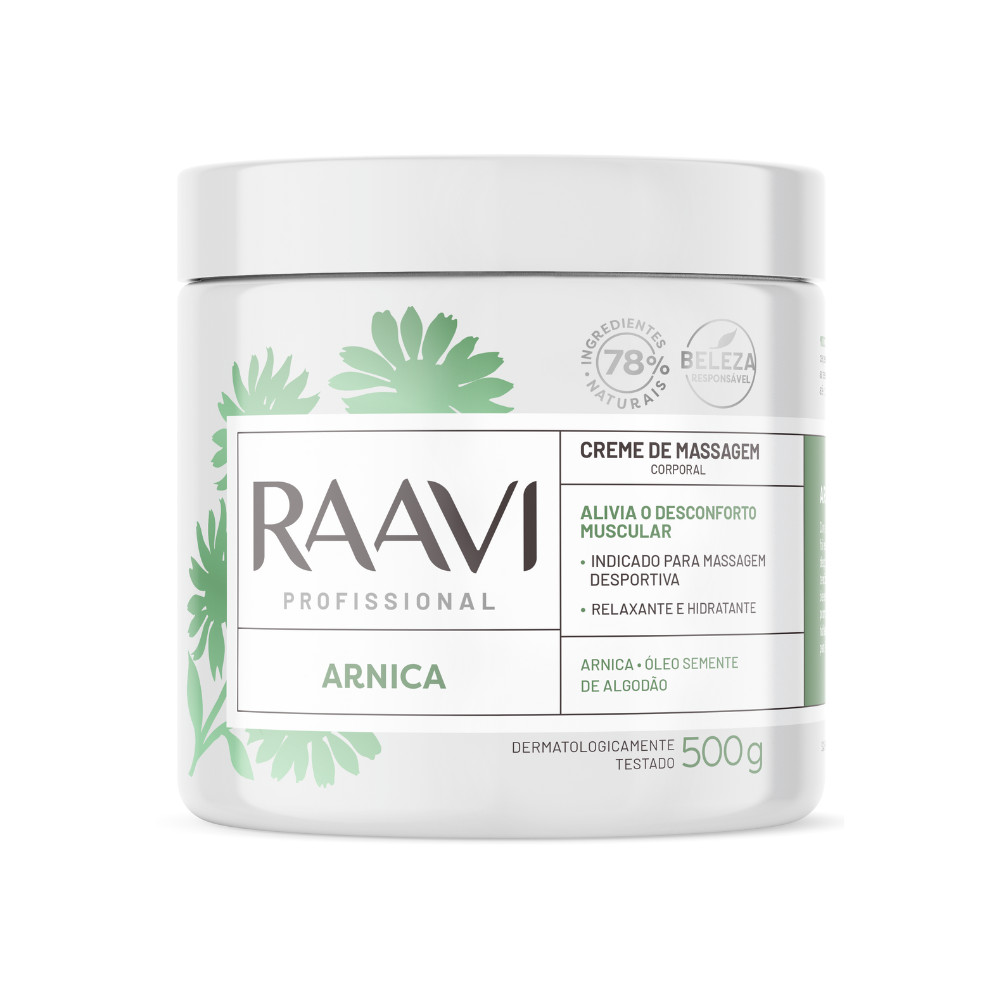 Creme Massagem Arnica Relaxante Hidrata Corporal Raavi 500g