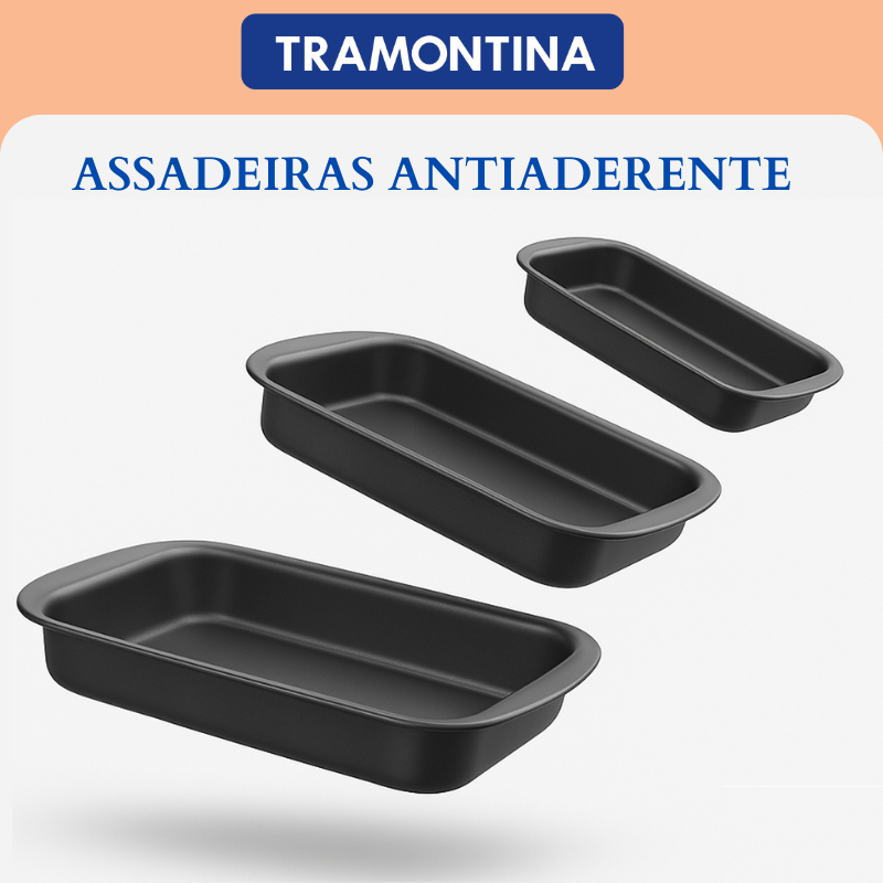 Assadeira conjunto 3 peças retangulares tramontina antiaderente