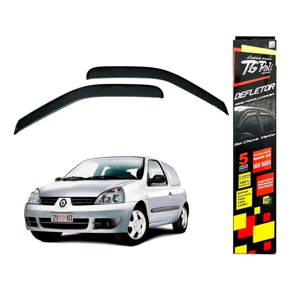 Calha de Chuva Renault Clio 2004 a 2015 2 portas TG Poli Defletor Portas Protetor Janelas Fumê