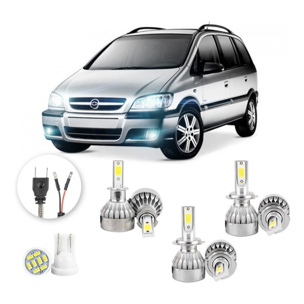 Lâmpadas Ultra Led Chevrolet Zafira 20000lm Alto Baixo e Milha + Pingo Led