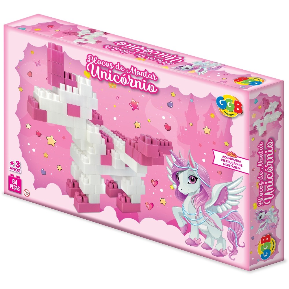 BLOCOS DE MONTAR UNICÓRNIO 64 PEÇAS GGB BRINQUEDO EDUCATIVO BONECOS INFANTIL RACIOCÍNIO MENINAS