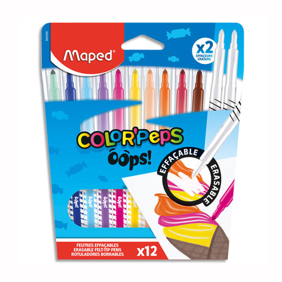 Caneta hidrográfica ColorPeps Oops Apagável com 12 cores 844200 Maped