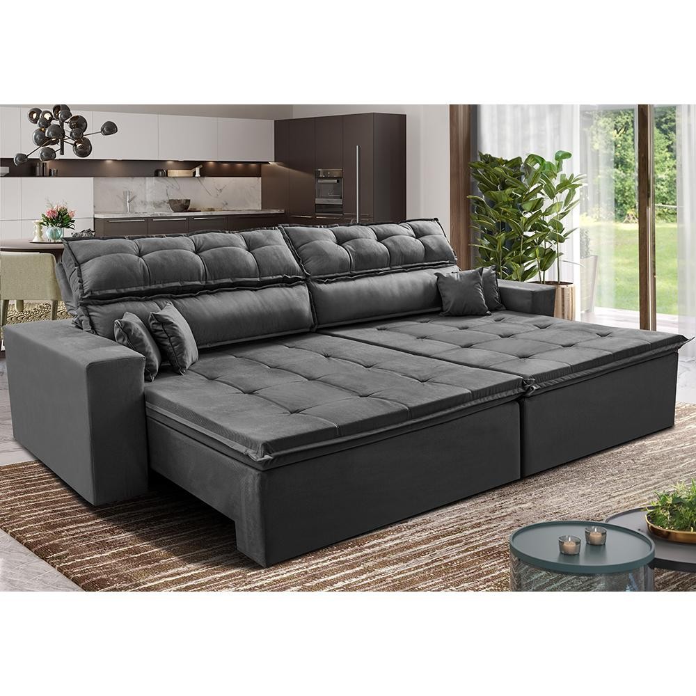 Sofá Retrátil e Reclinável 2,02m Luxos Cama inBox Velusoft Cinza