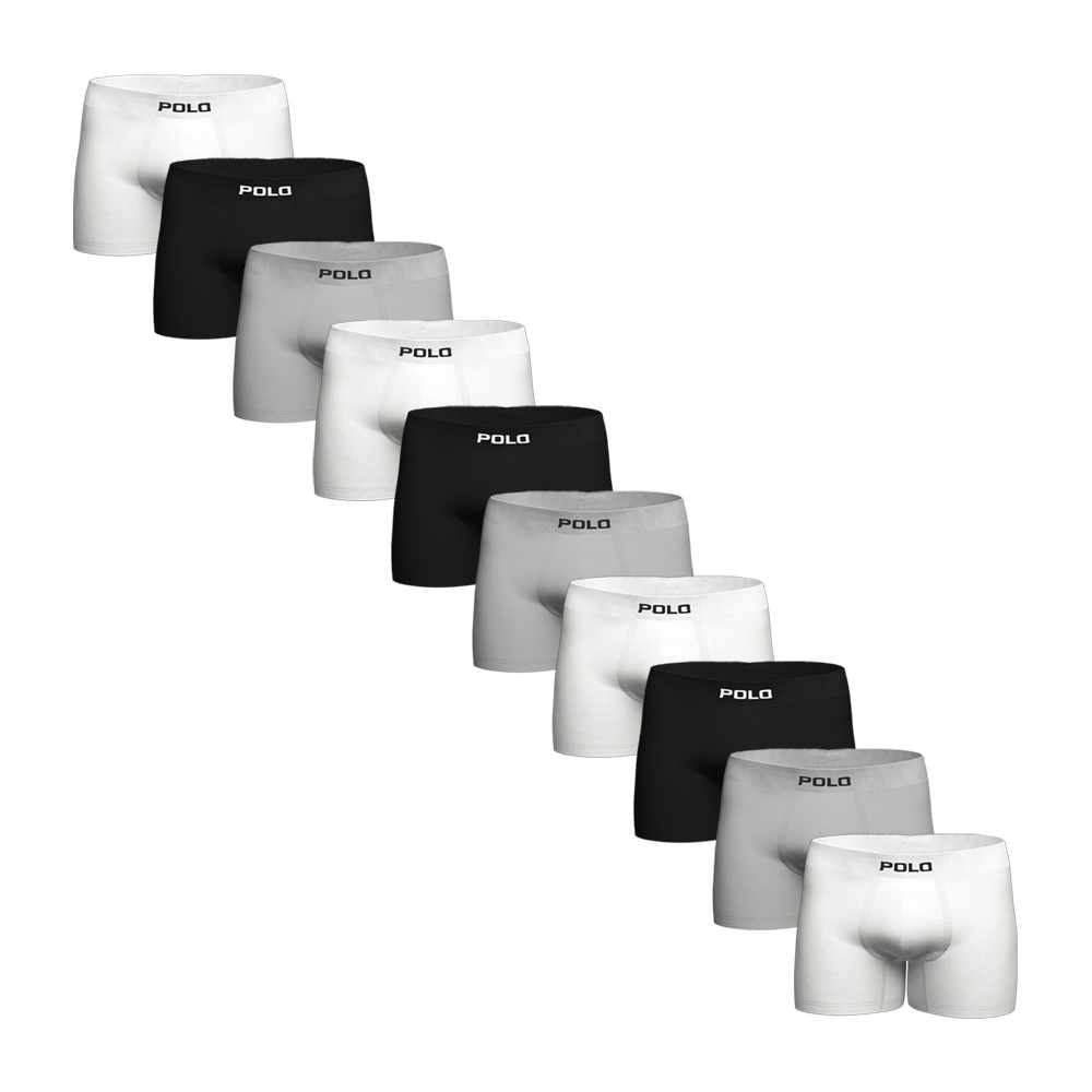 Kit Com 10 Cuecas Boxer Polo 781 Algodão Sem Costura Sortido