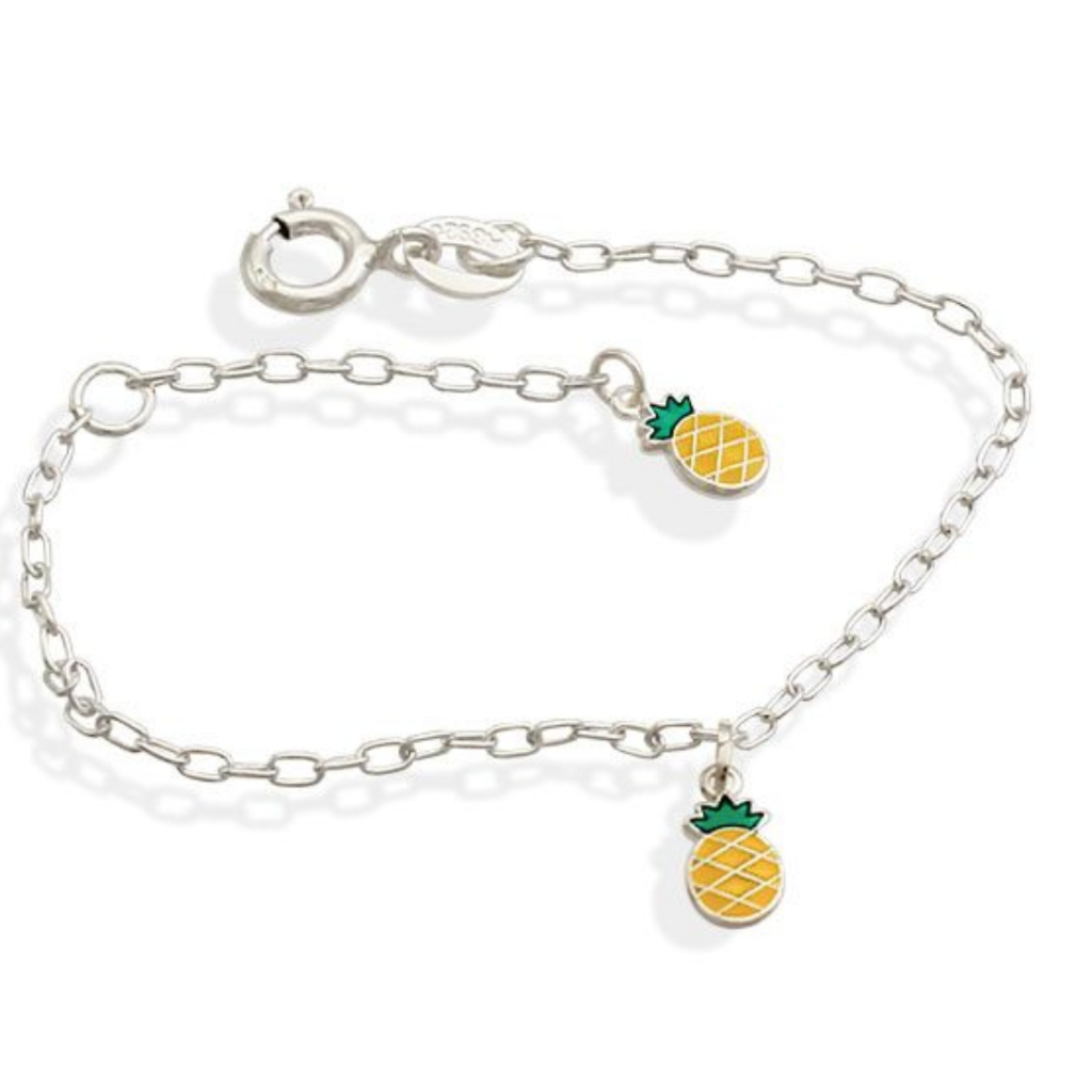 Pulseira de prata 925 infantil 14cm - Abacaxi