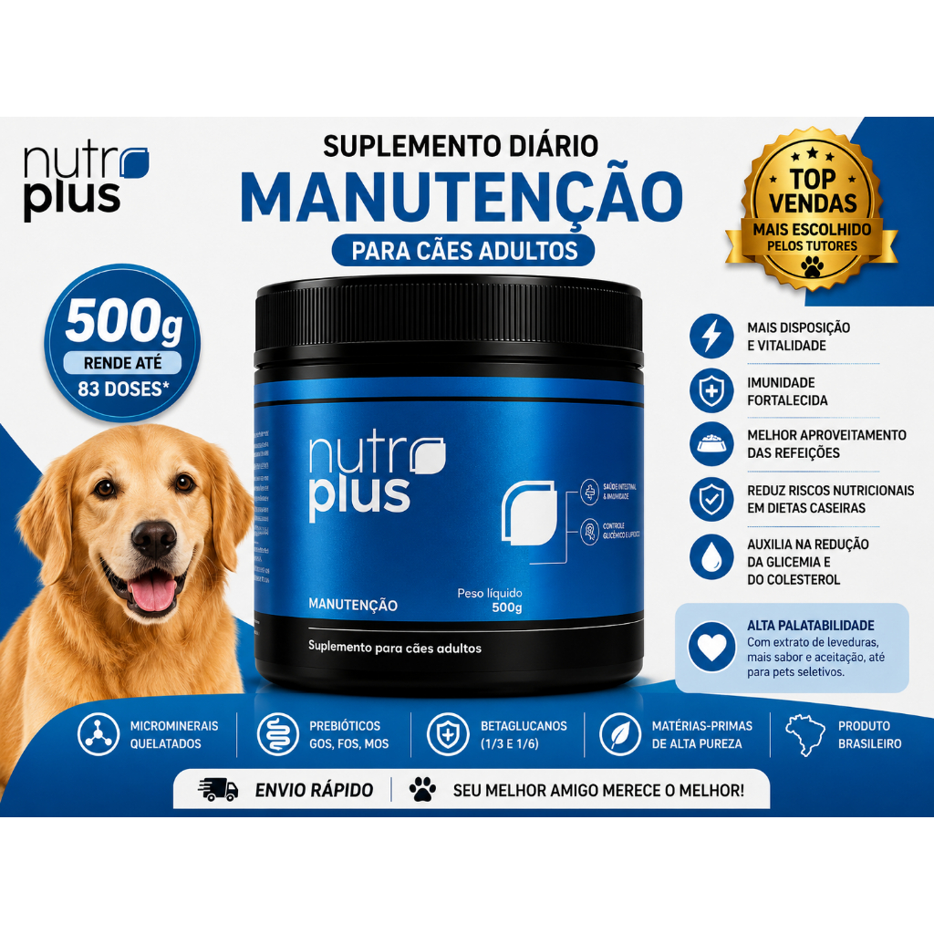 SUPLEMENTO NUTROPLUS PARA CÃES ADULTOS MANUTENCAO 500GR