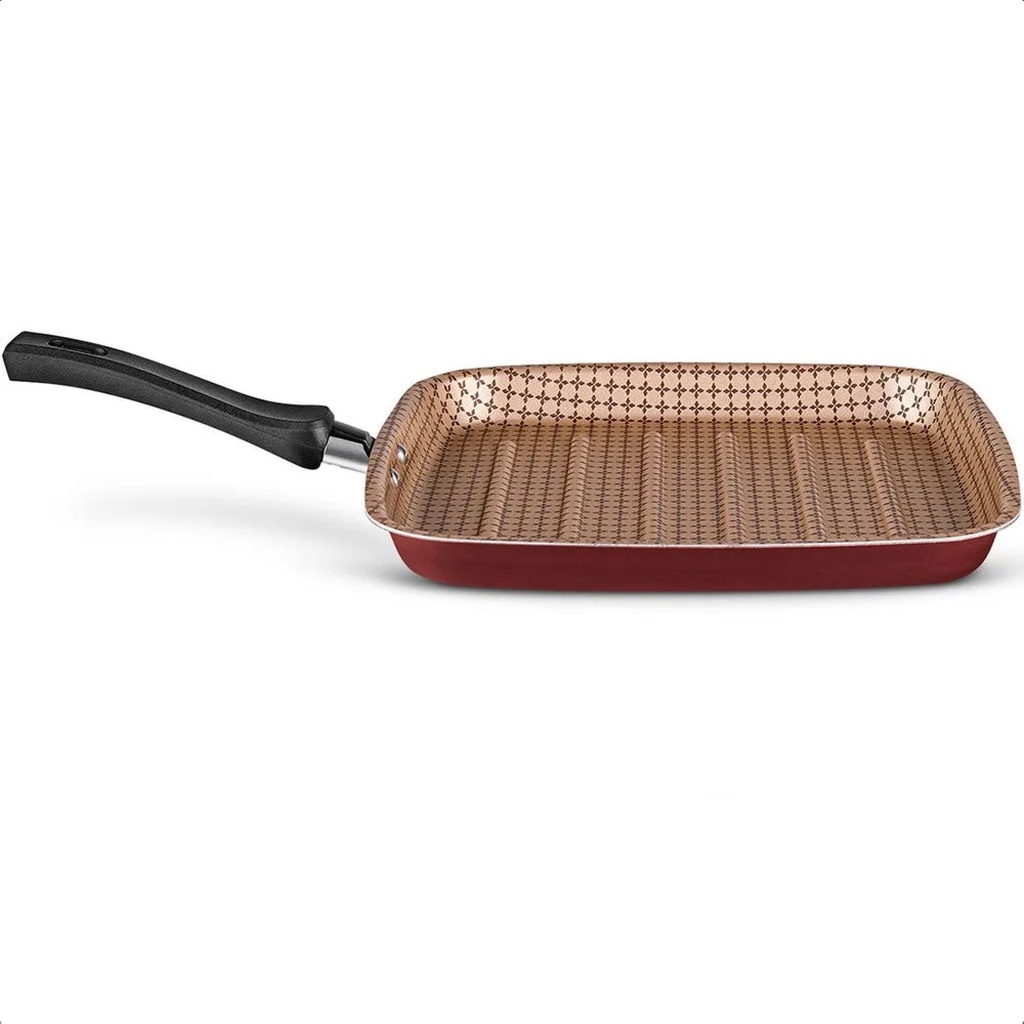 Panela Grill Bistequeira Flora 1,1 Litros Antiaderente 7 Camadas Superflon Ultra Alumínio Cereja Mta - 8700
