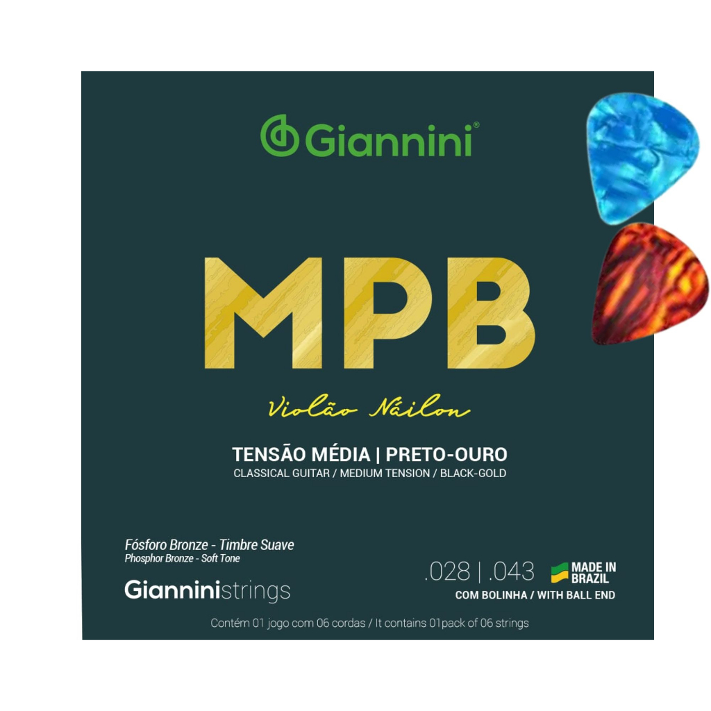 Cordas Violão Nylon Giannini MPB Tensão Média Preto Ouro - GENWBG