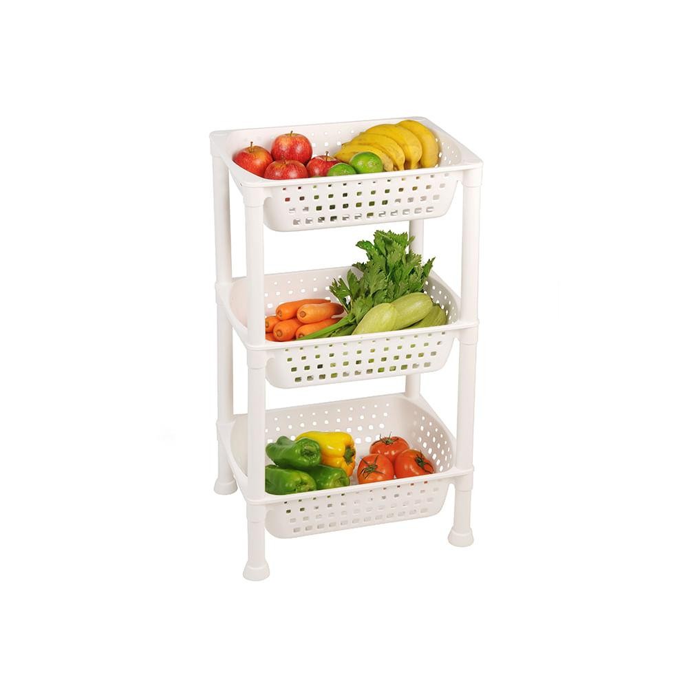 Fruteira Plástica com 3 Bandejas Branca Log Ordene