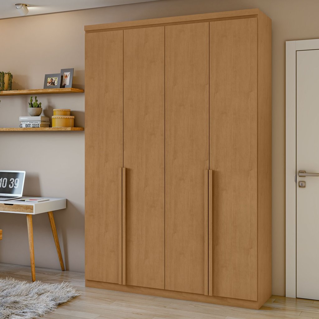 Guarda Roupa Solteiro 4 Portas 2 Gavetas Alonzo 100% MDF Amêndoa Clean
