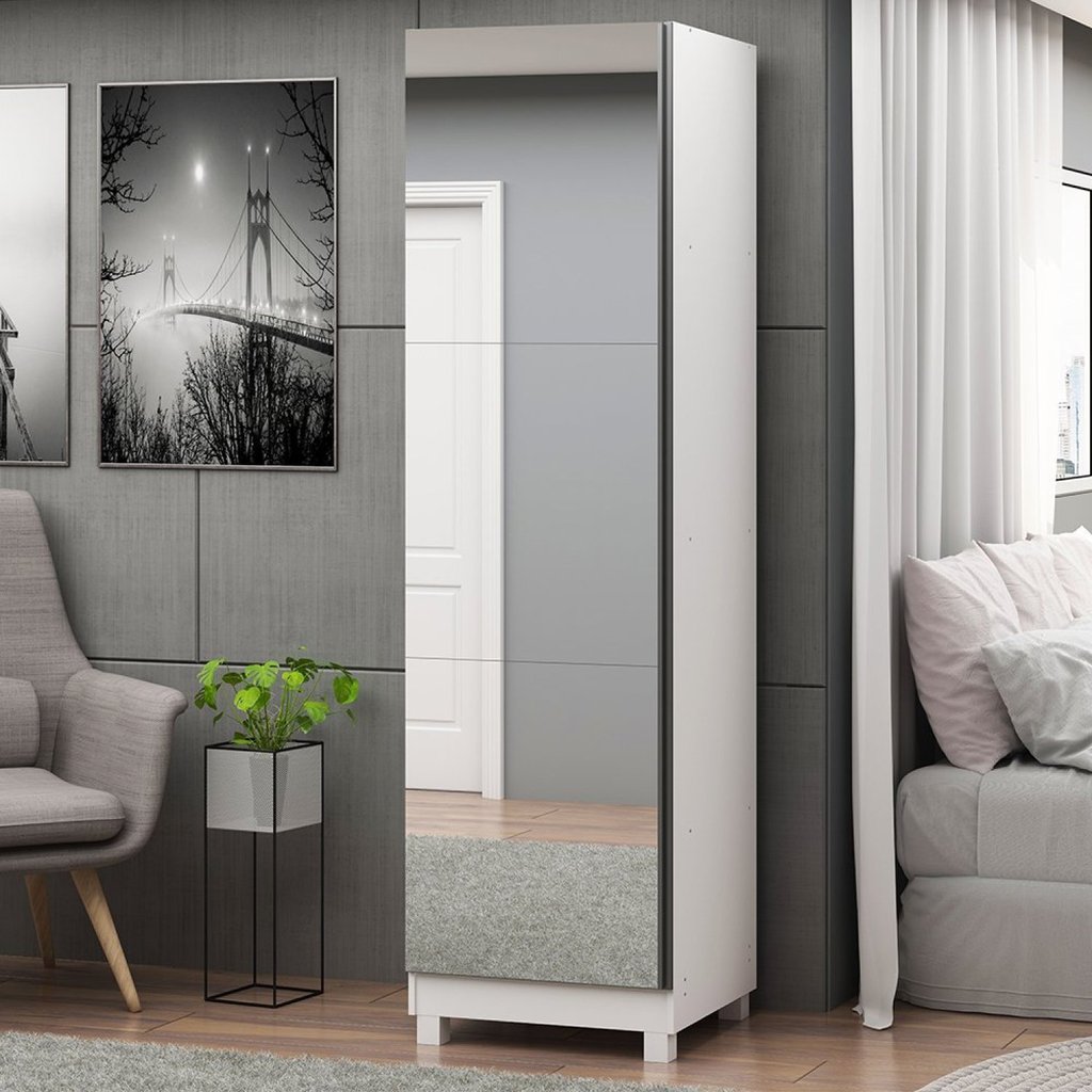 Sapateira 1 Porta Espelhada Gold 100% MDF Branco Acetinado