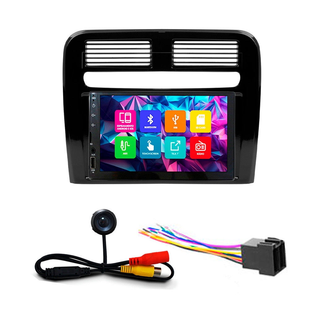 Kit Multimidia 7 Pol Punto 2008 2009 2010 2011 2012 Espelhamento Android Ios 2 Din Black Piano Camera Ré