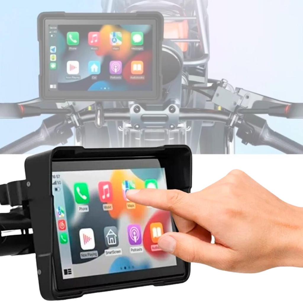 Multimidia Mp5 Navegação Da Motocicleta Moto GPS Carplay Sem Fio Android Auto