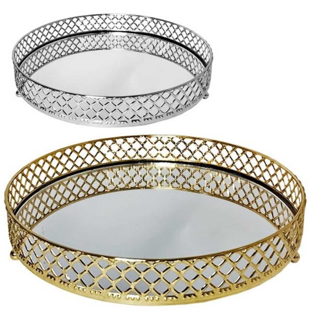 Bandeja Decorativa Luxo Espelhada em Metal Rengular ou Redonda Banheiro Lavabo Multiuso Casa
