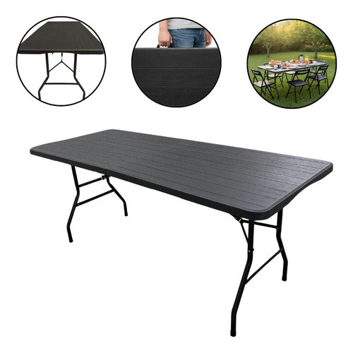 Mesa Camping Dobrável Portátil Vira Maleta 1,80x0,73m Estampa Madeira Churrasco Piquenique