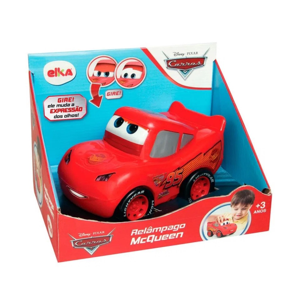 Brinquedo Carrinho Relâmpago Mcqueen Vermelho 18cm Muda de Expressão Infantil Elka - 1182