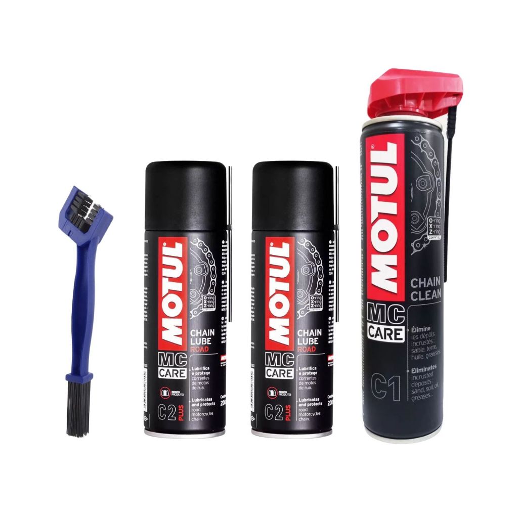Kit Motul C2 Chain Lube C1 e Escova Para Limpeza 400ml