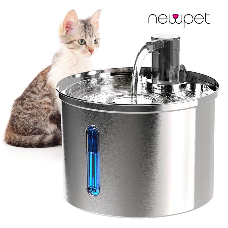Newpet 3L Auto De Aço Inoxidável Bebedouro Para Gato Filtro Distribuidor De Água Animais Domésticos Com Torneira -BIVOLT