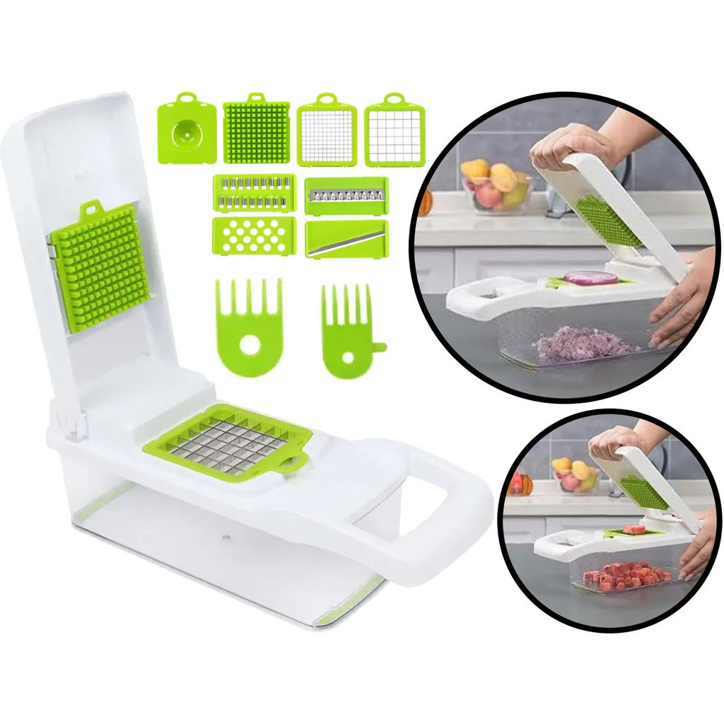 Cortador Ralador Triturador Manual Multifuncional Para Legumes Vegetais 13 Peças Plástico E Aço