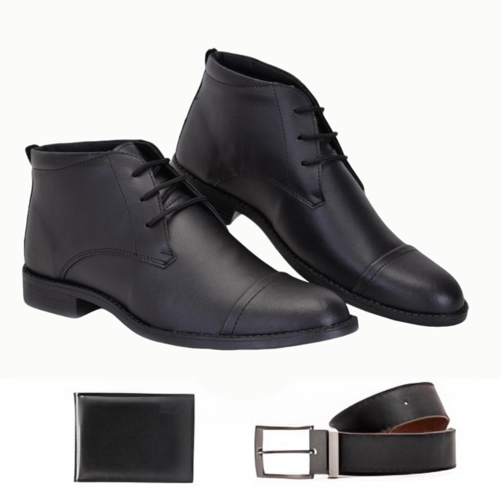Sapato Social Masculino Kit Botinha Cano Baixo Casual Eletegante Com Cinto e Carteira