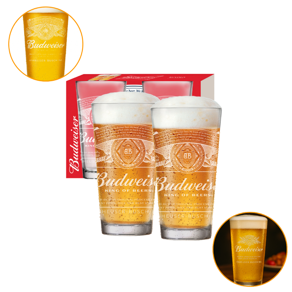 Jogo 2 Copos Vidro Para Chopp Cerveja Budwesier 415 Ml
