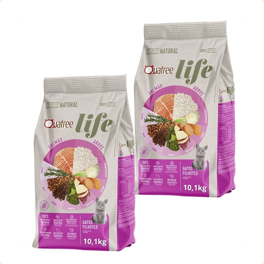Kit 2 Ração Quatree Life Gatos Filhotes Salmão e Arroz - 10,1Kg