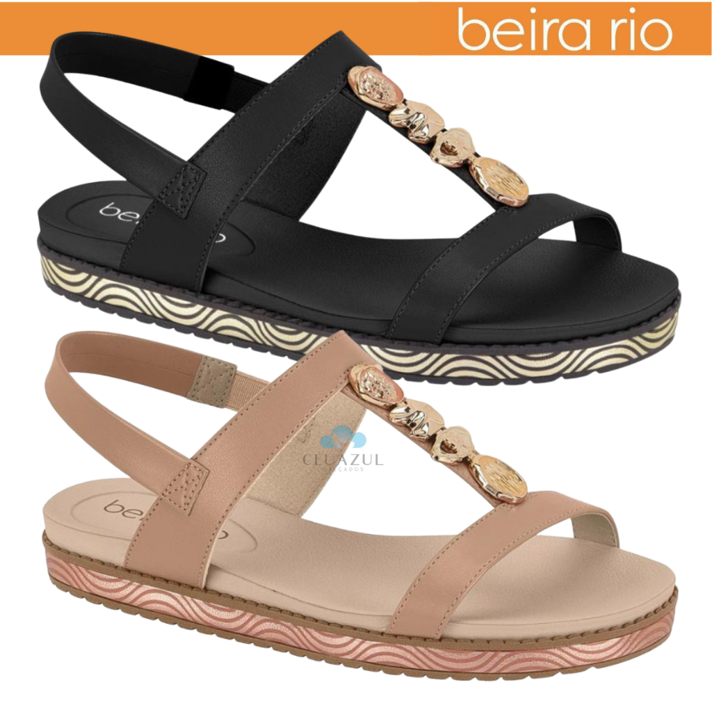 Sandália Feminina Beira Rio Pedrarias Elástico Calcanhar Confortável