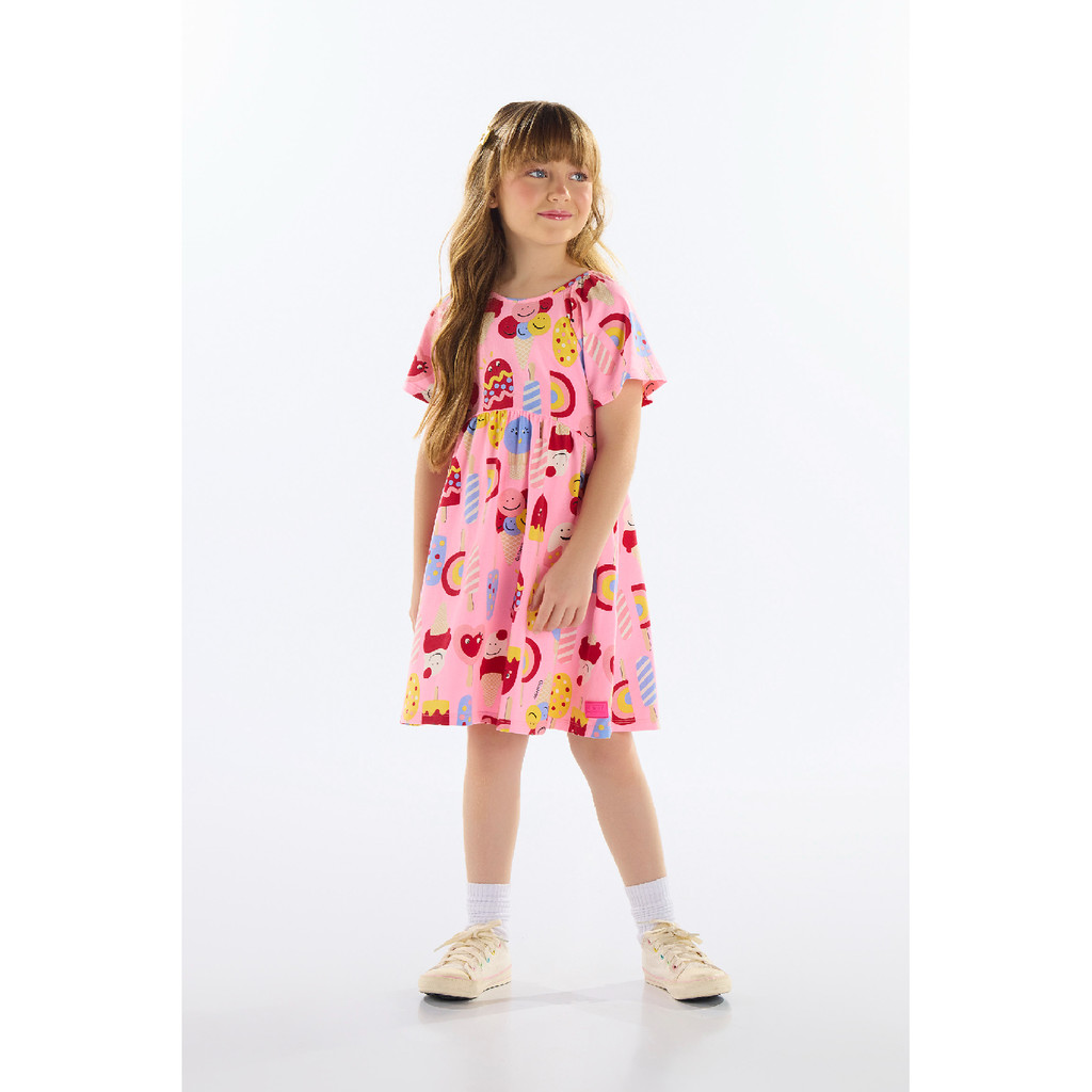 Vestido Infantil Estampado em Cotton Quimby