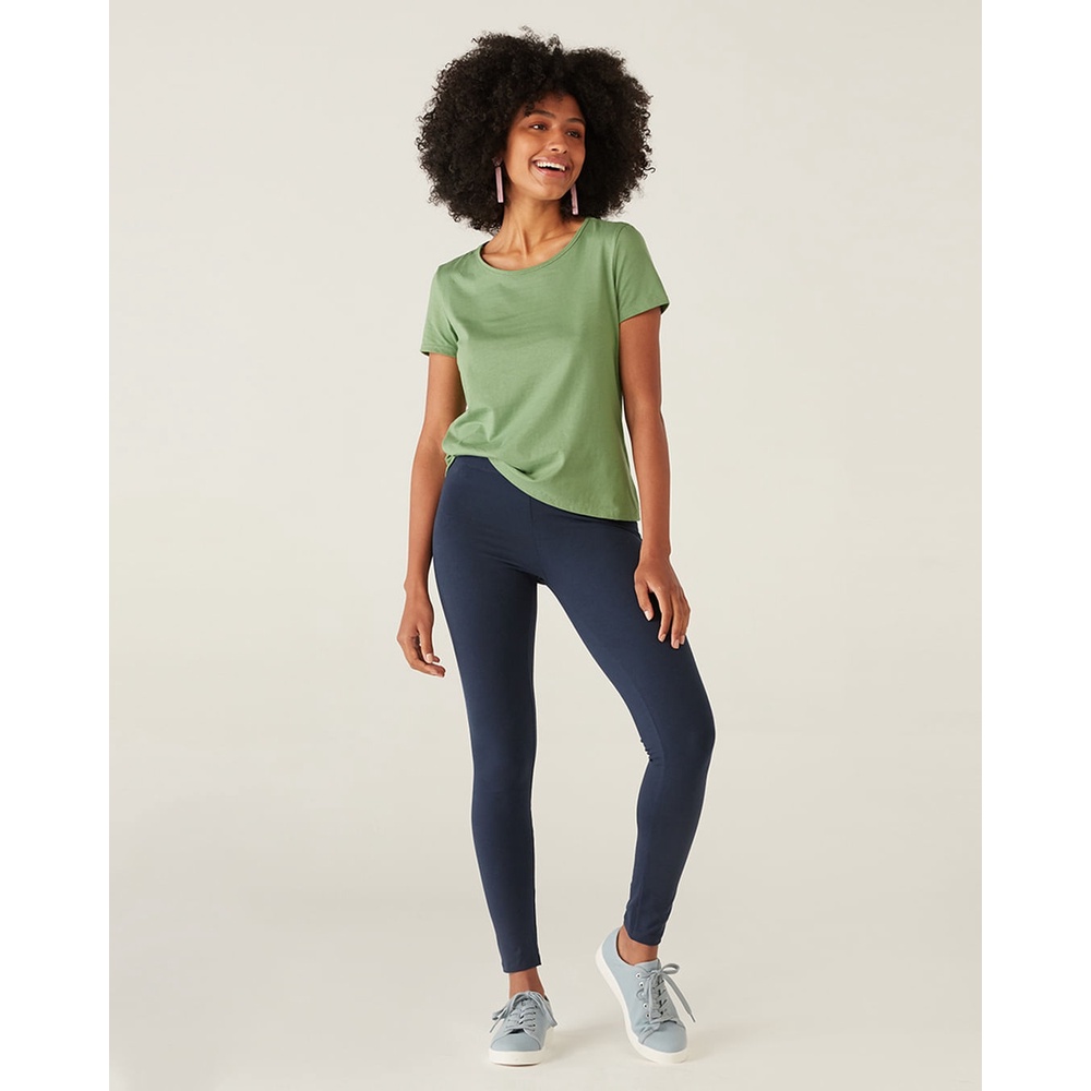 Calça Legging Básica Feminina Cintura Média Em Algodão