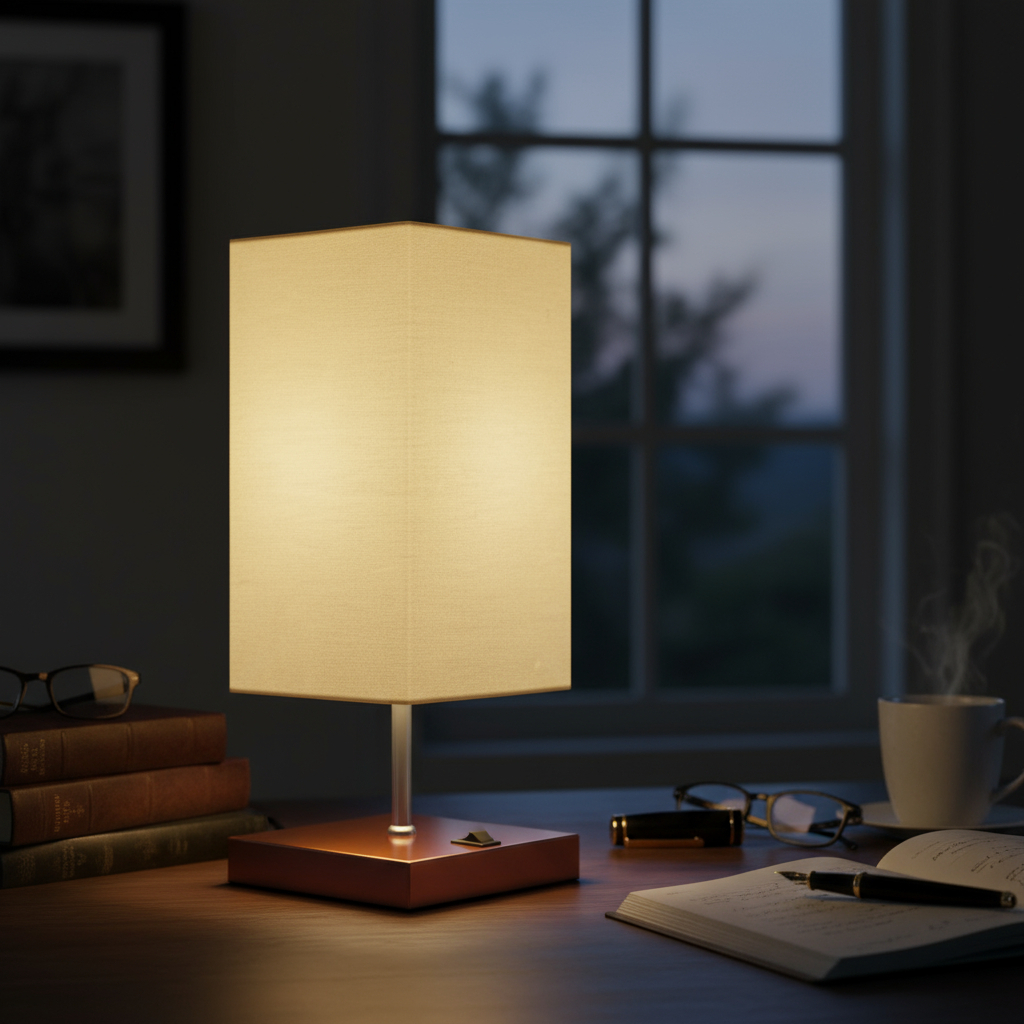 Abajur luminária de Mesa clássico Quadrado Com Interruptor e Cúpula tecido Decoração Casa Sala Quarto Escritório