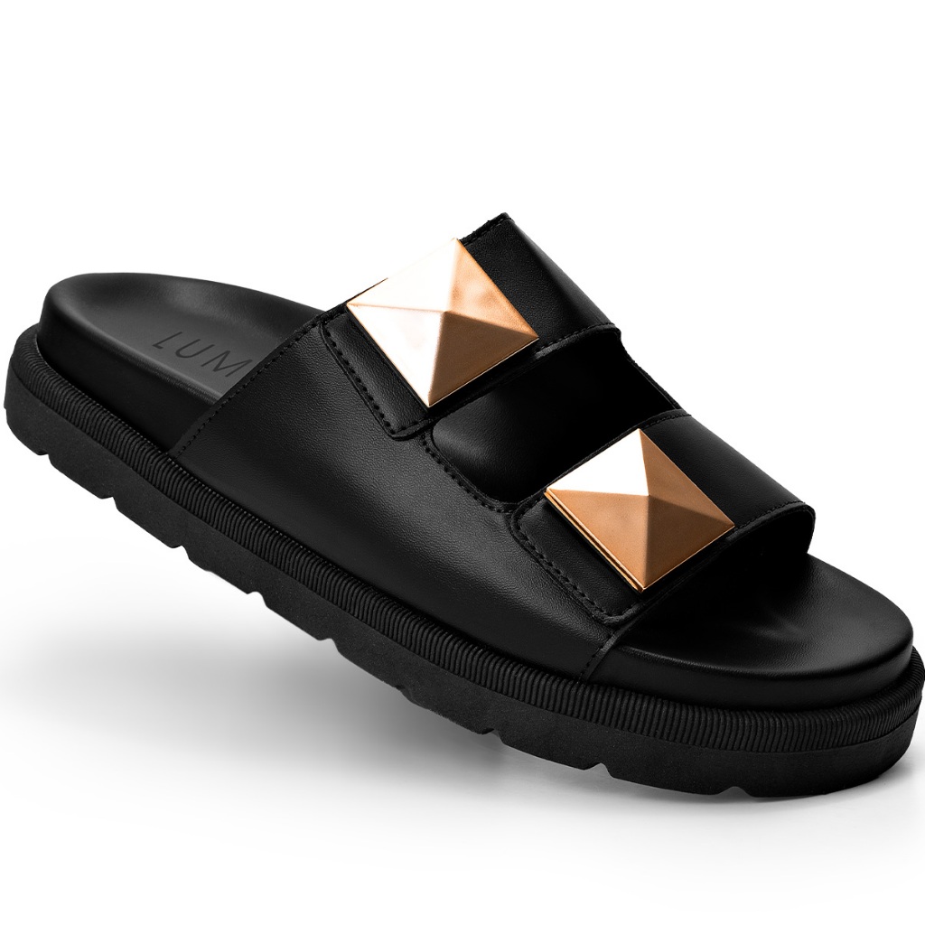 Papete Feminina Lumiss Spike Pirâmide Chinelo Casual Confortável Preto