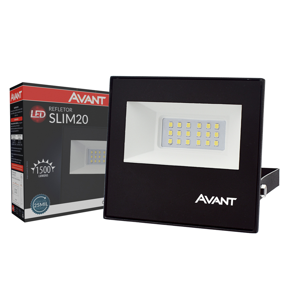 Refletor Led Slim 20w 1500lm 6500k Bivolt Ip65 Avant