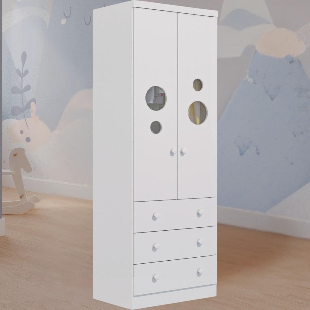 Guarda Roupa Infantil Bolinha 2 Portas 3 Gavetas 100% MDF Faura